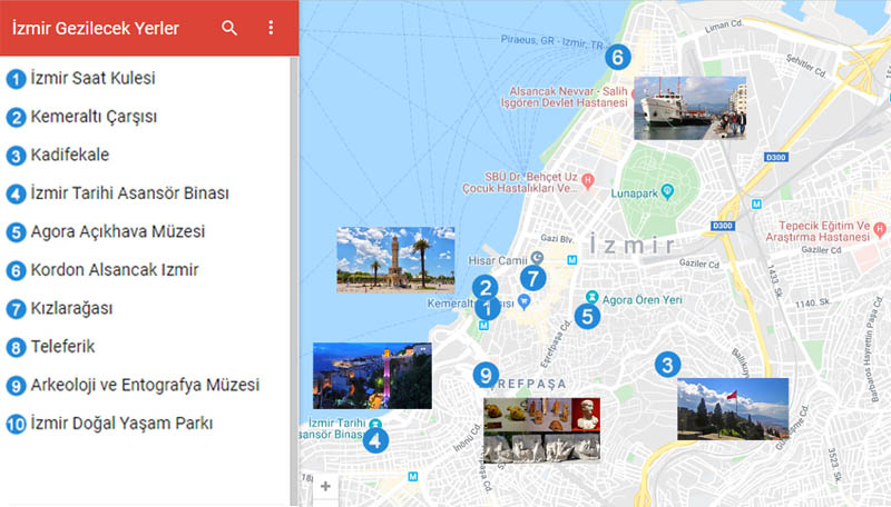 İzmir Gezilecek Yerler Haritası