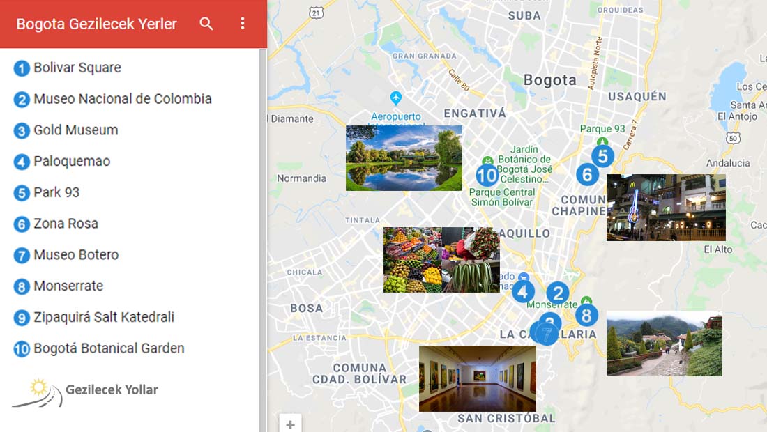Bogota Gezilecek Yerler Haritası