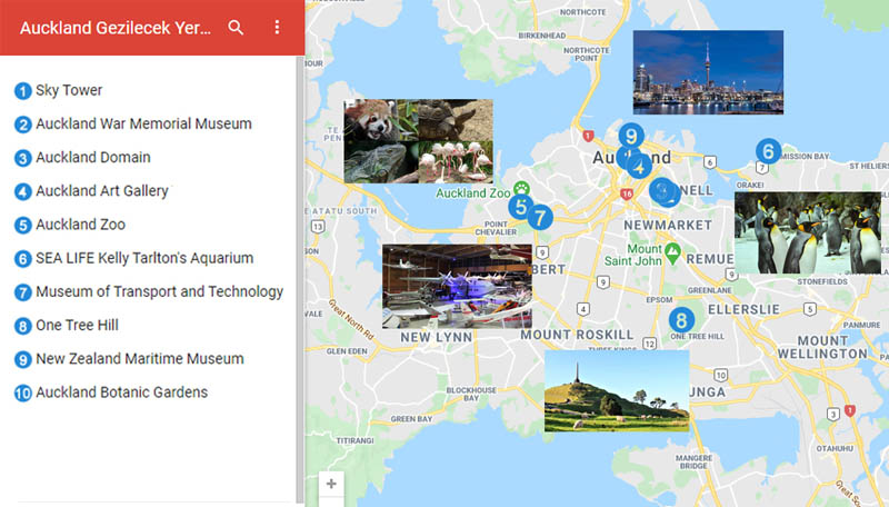 Auckland Gezilecek Yerler Haritası