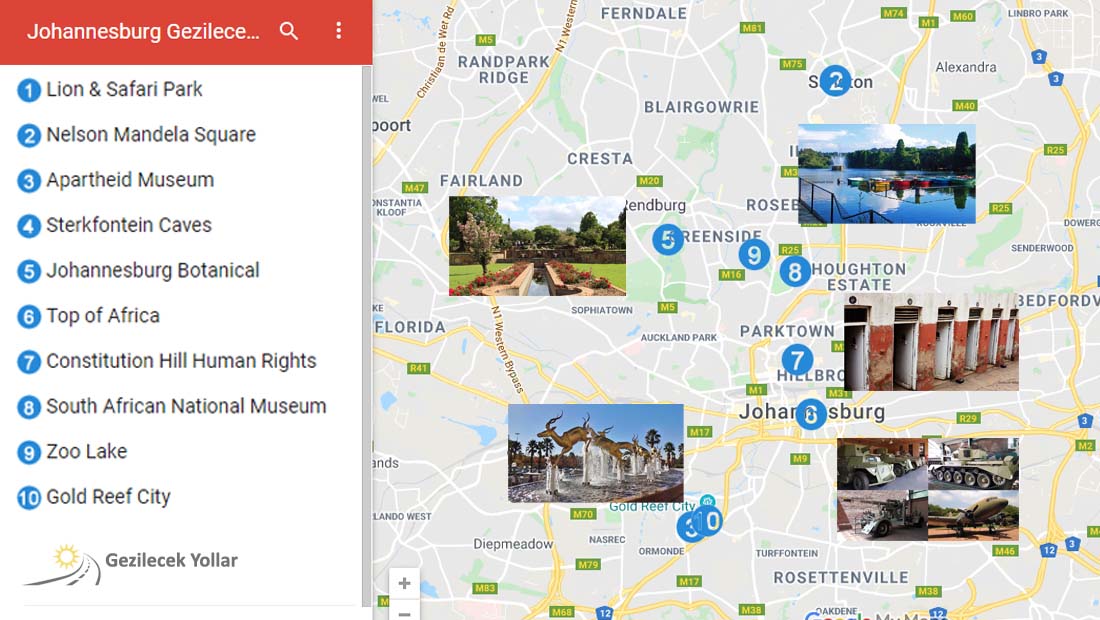 Johannesburg Gezilecek Yerler Haritası