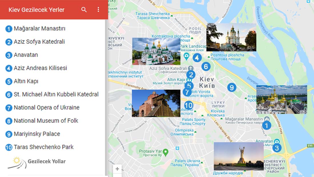 Kiev Gezilecek Yerler Haritası