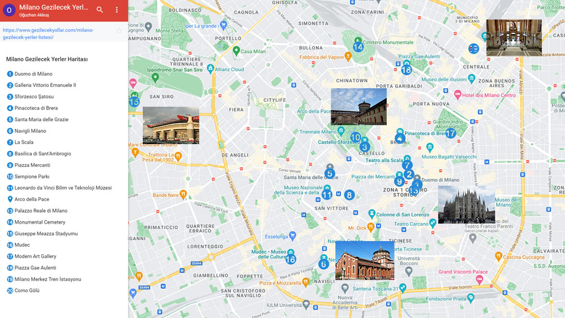 Milano Gezilecek Yerler Haritası